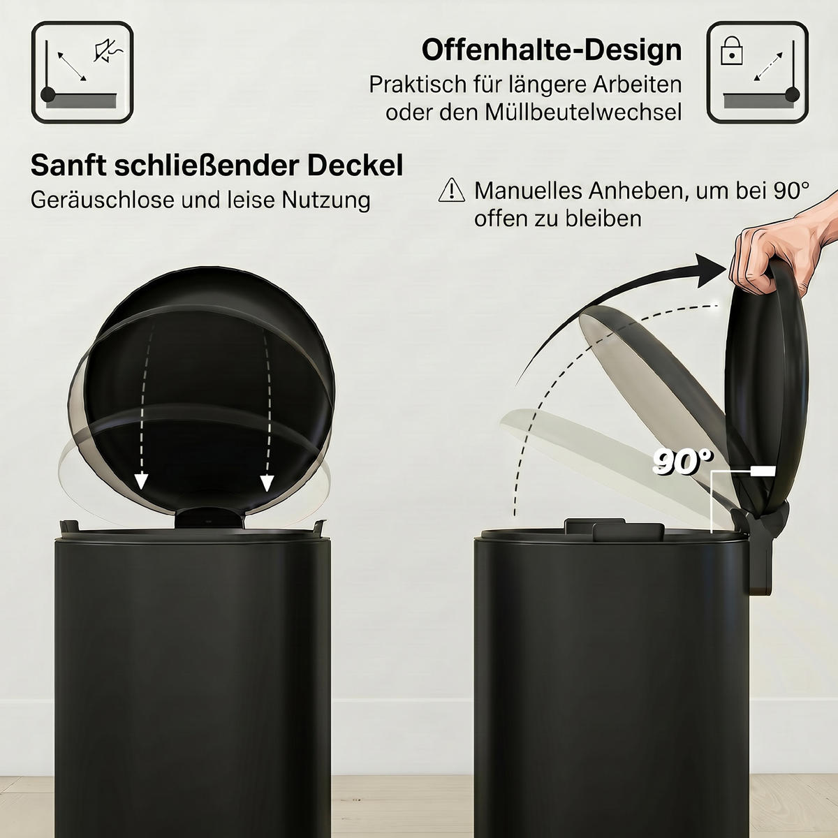 ABFALLEIMER Schwarz 1 Stück - Schwarz, Metall (30/44/36cm) - GiPP