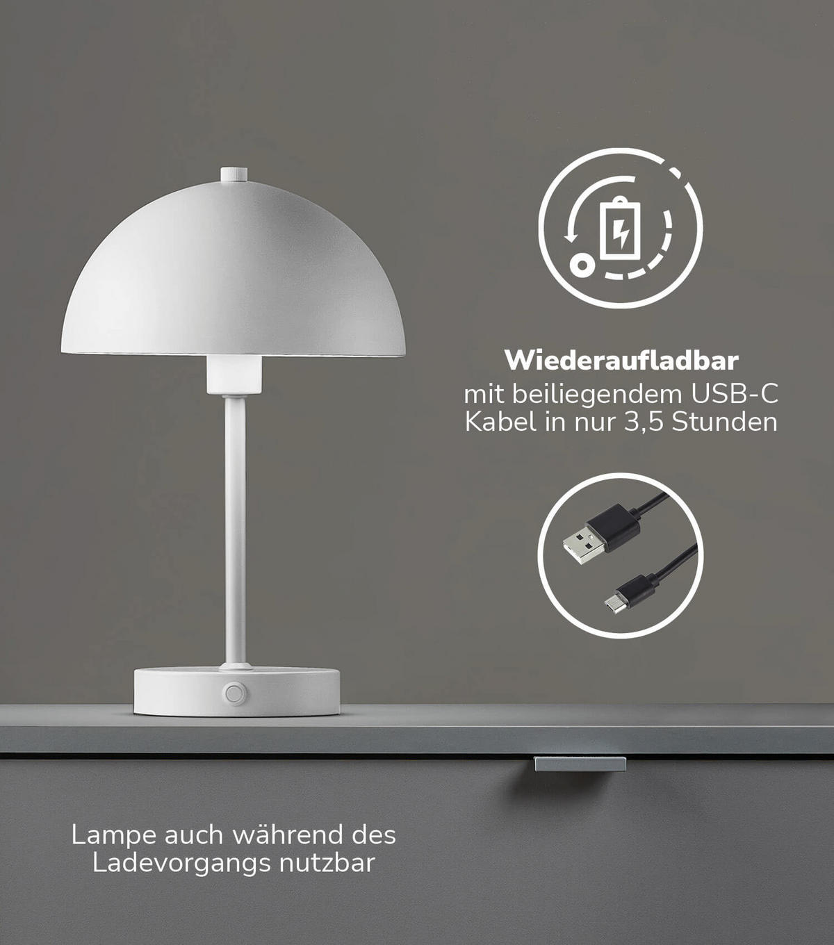 TISCHLAMPE KABELLOS Der Leuchtturm - Weiß, Metall (20/20/31.5cm) - Mokebo