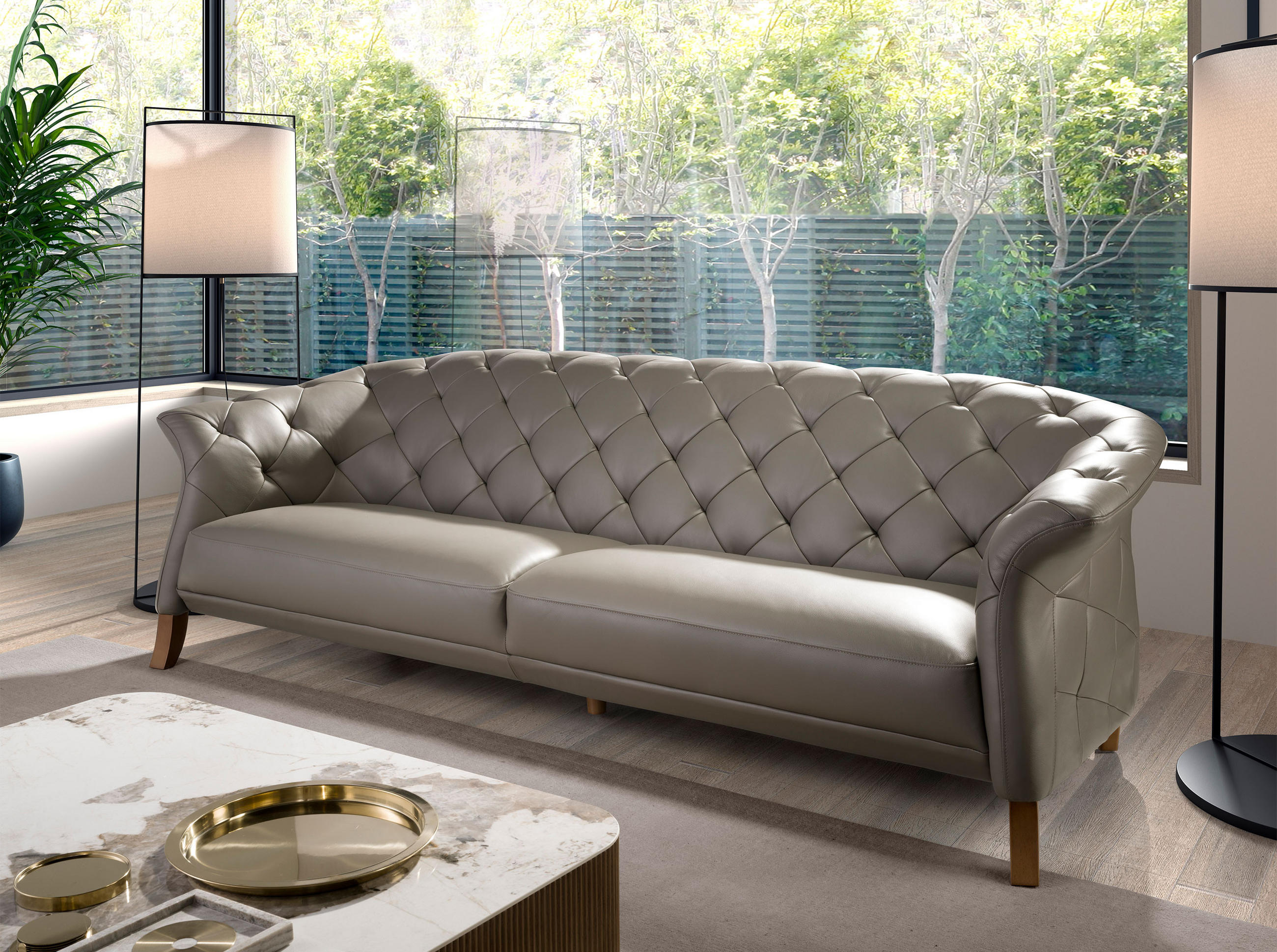 CHESTERFIELD-SOFA Klassisch Grau Honig 262/104/82 cm - Grau/Honig, Leder (262/82/104cm) - ANGEL CERDA