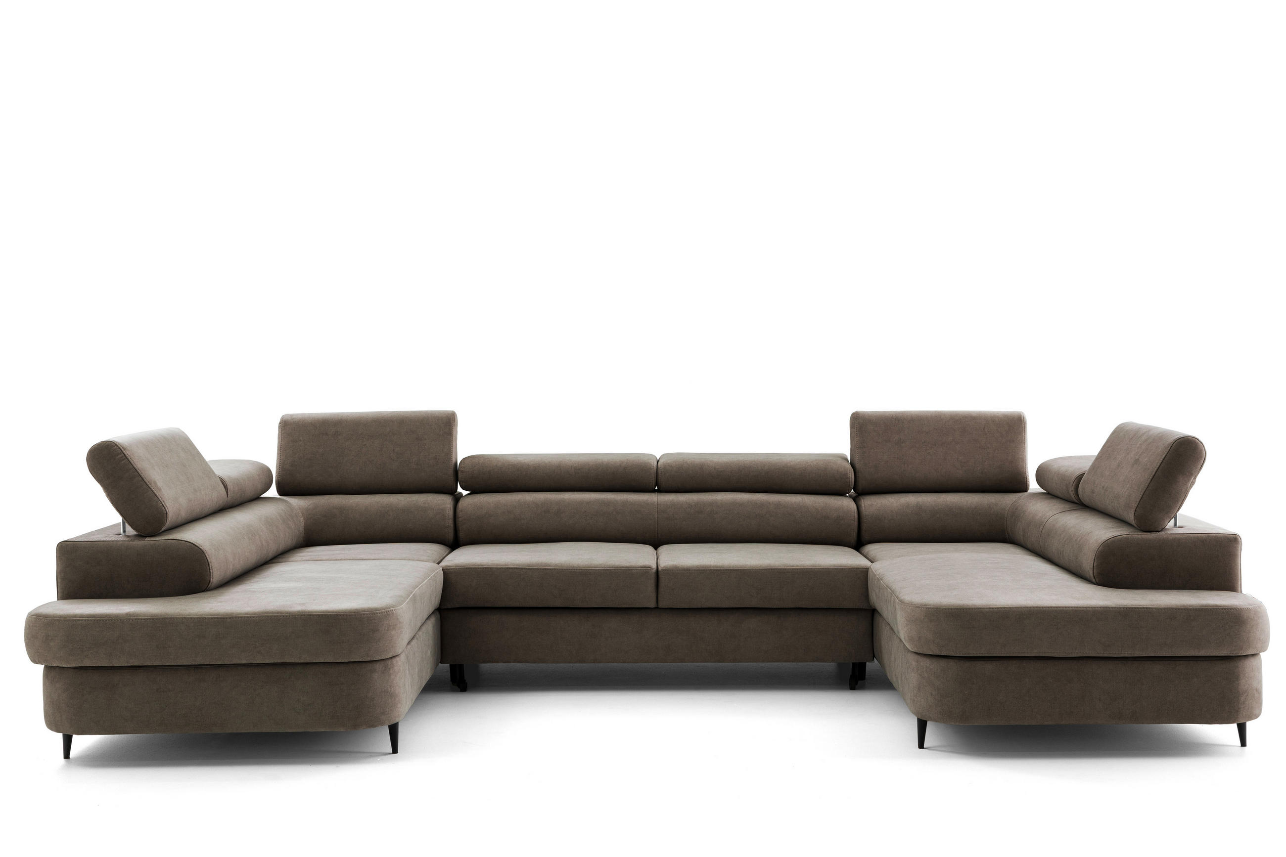 ECKSOFA U-Form PRIAM U2 mit Schlaffunktion 126x270 Velours Beige - Chromfarben/Beige, Holz/Textil (350/91/203cm) - Muffo