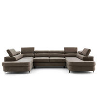 ECKSOFA U-Form PRIAM U2 mit Schlaffunktion 126x270 Velours Beige - Chromfarben/Beige, Holz/Textil (350/91/203cm) - Muffo