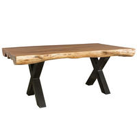 ESSZIMMERTISCH – Akazie Massivholz 200x100x77 cm X-Gestell Natur Schwarz - Beige/Schwarz, Holz/Metall (200/100/77cm) - KADIMA DESIGN