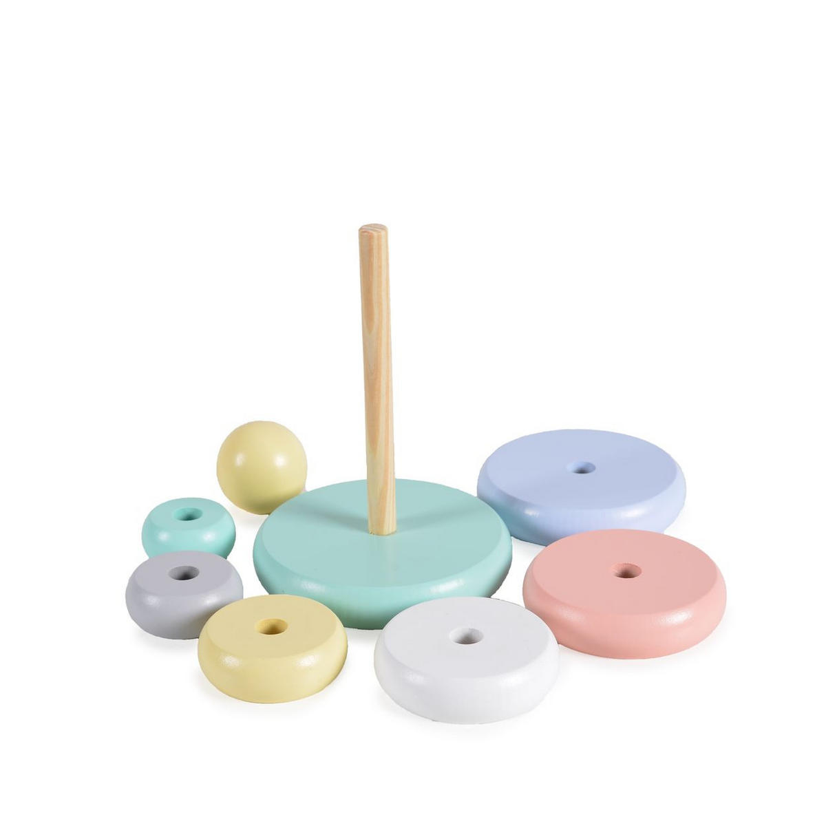 BABYSPIELZEUG Stapelringe 2542 bunt 8 Teile, Holz, Stapelpyramide, Stapelspaß, Ringe, ab 18 Monaten - Multicolor, Holz (15/15cm) - Moni