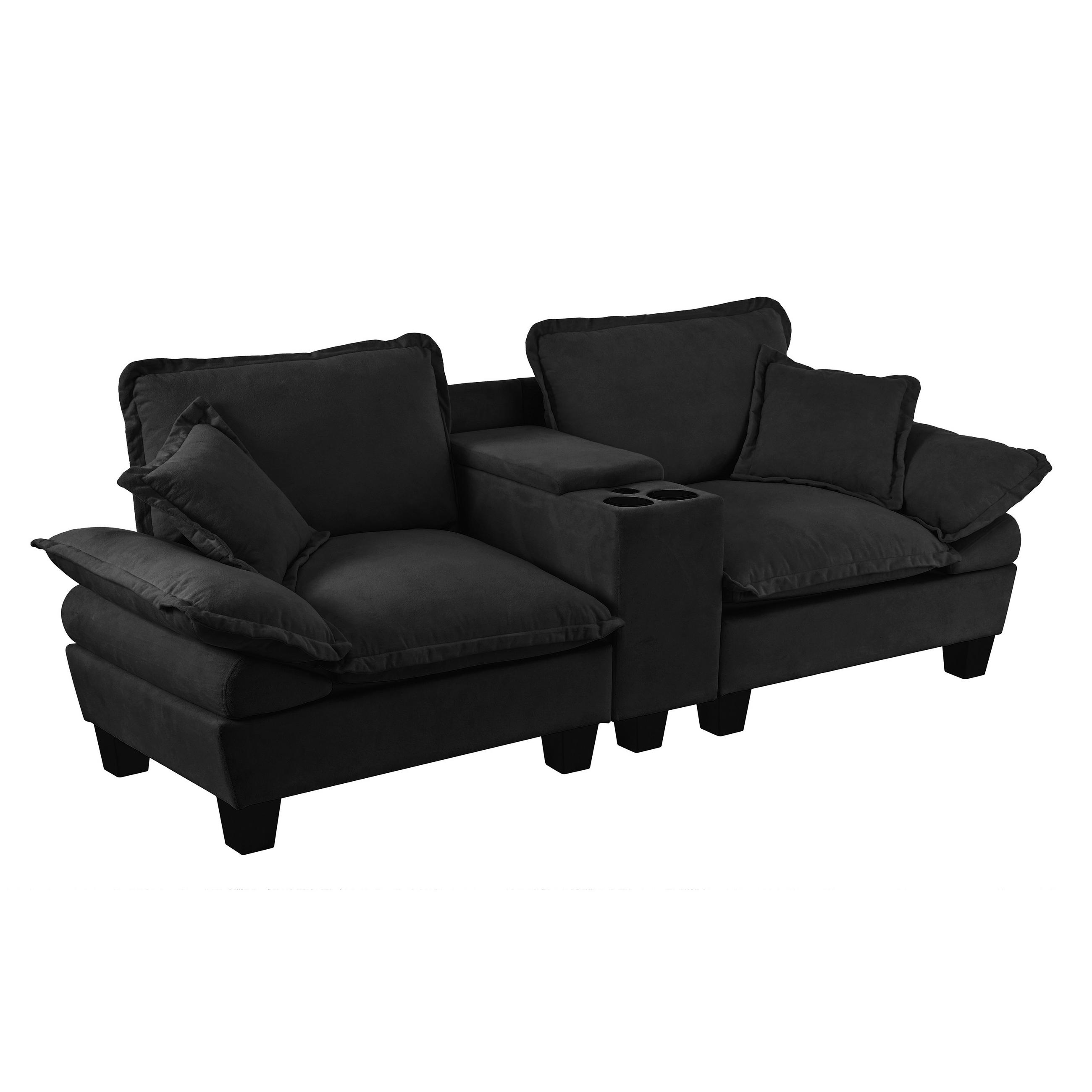 SOFA 2-Sitzer aus Chenille mit USB-Anschlüssen, Stauraum & Getränkehaltern, schwarz - Schwarz, Textil (82/90/224cm) - Luhomfu