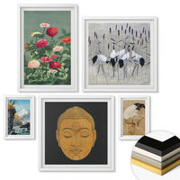 WANDBILDER 5er-Set - 50x50 cm & 20x30 cm & 40x60 cm Weißer Rahmen - Abstrakte Berge und Blumen Inspiration - Weiß, Kunststoff (40/60cm) - ArtPrintCave