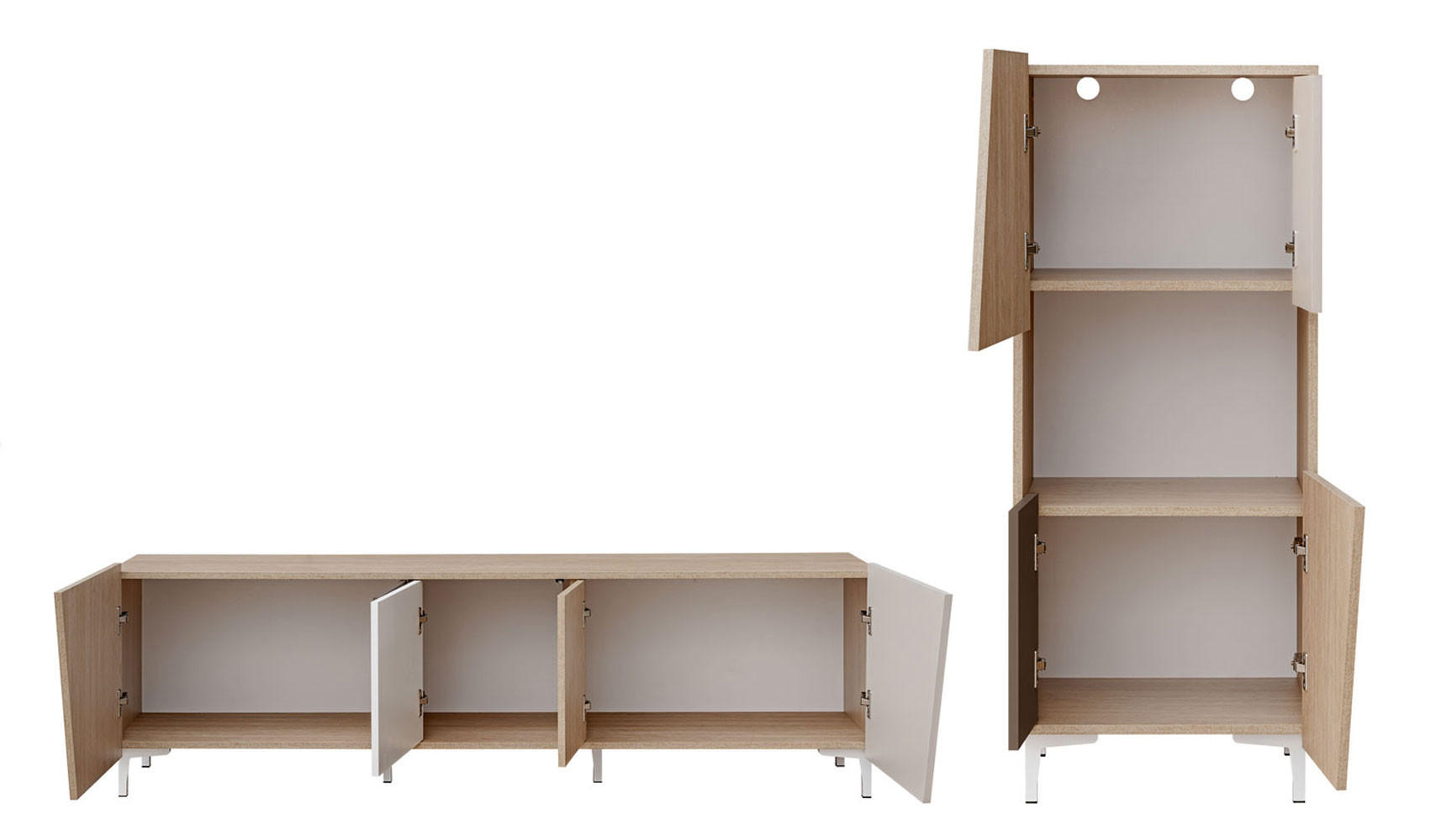 Thumbnail - Furnival Wohnzimmer, Ecru, Weiß Hochglanz, Holz, Rechteckig, 230x122x40 cm, Wohnzimmer, Wohnwände, Anbauwände