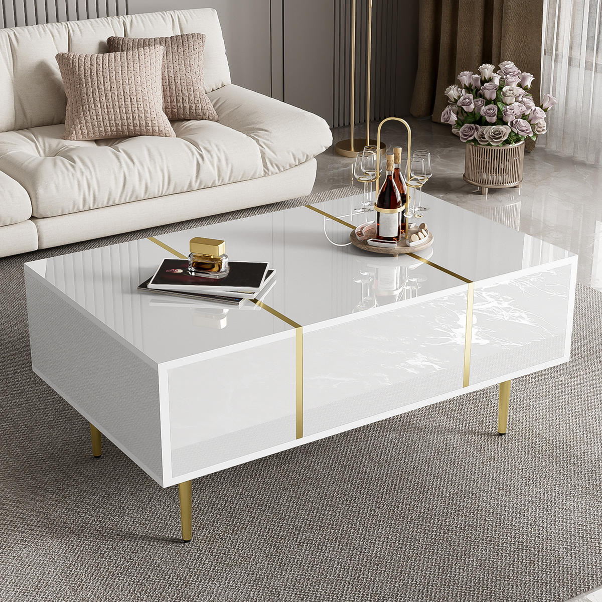 COUCHTISCH aus MDF 100x60x41,5 cm in Weiß mit 2 Schubladen - Weiß, Holzwerkstoff (100/60/41.5cm) - Modfu