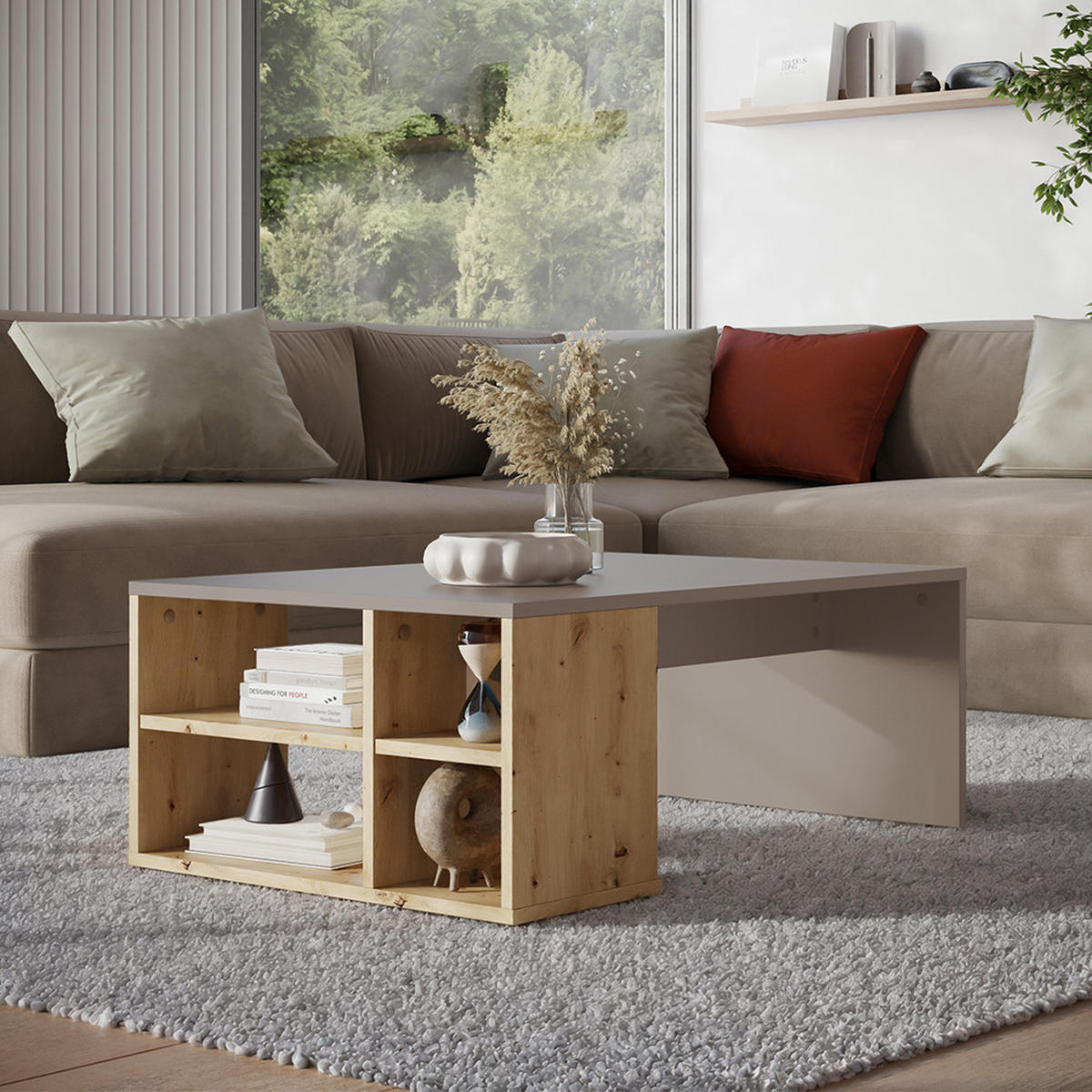 COUCHTISCH Danny Cashmere 90 x 60 cm mit Regalen - Kaschmir/Eiche Artisan, Holzwerkstoff (60/90/33.6cm) - Vicco