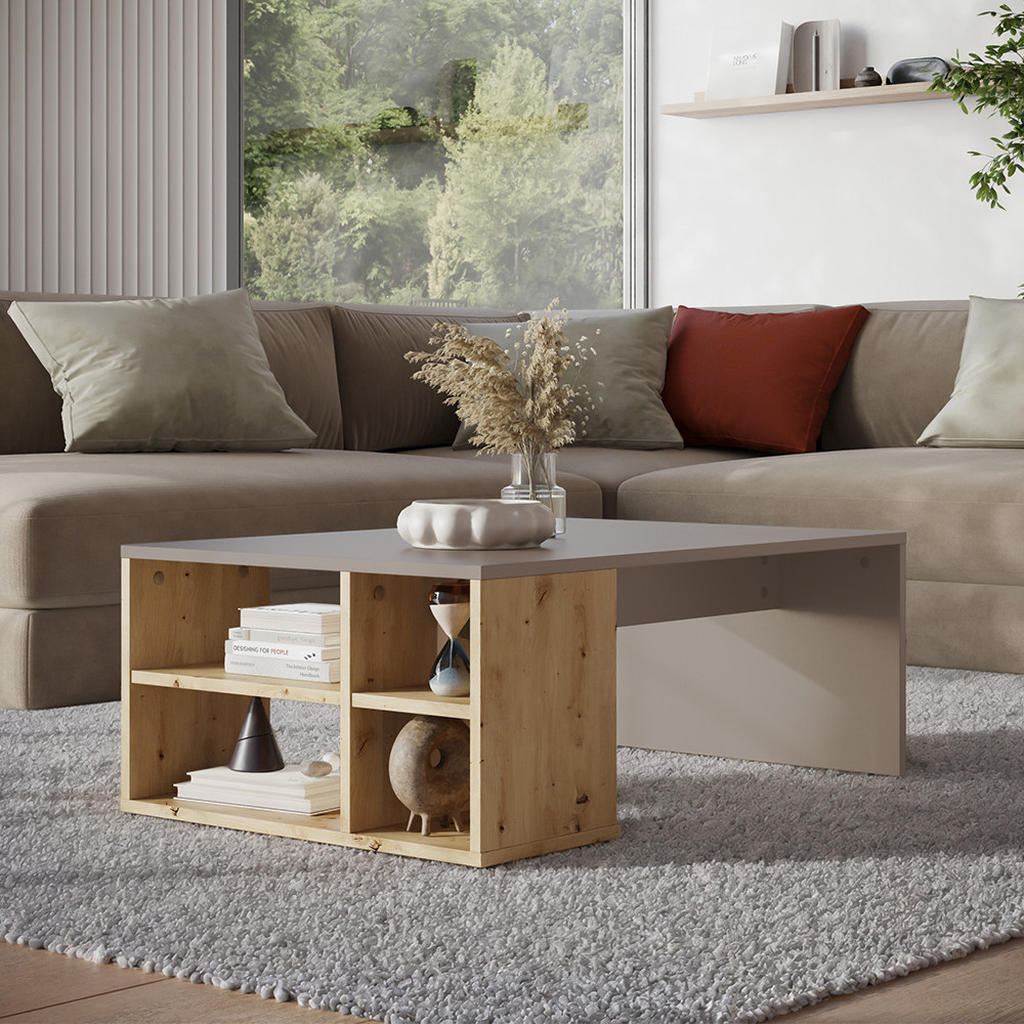 Thumbnail - Vicco Couchtisch, Kaschmir, Eiche Artisan, Holzwerkstoff, 4 Fächer, Rechteckig, 90x33.6x60 cm, Wohnzimmer, Wohnzimmertis...