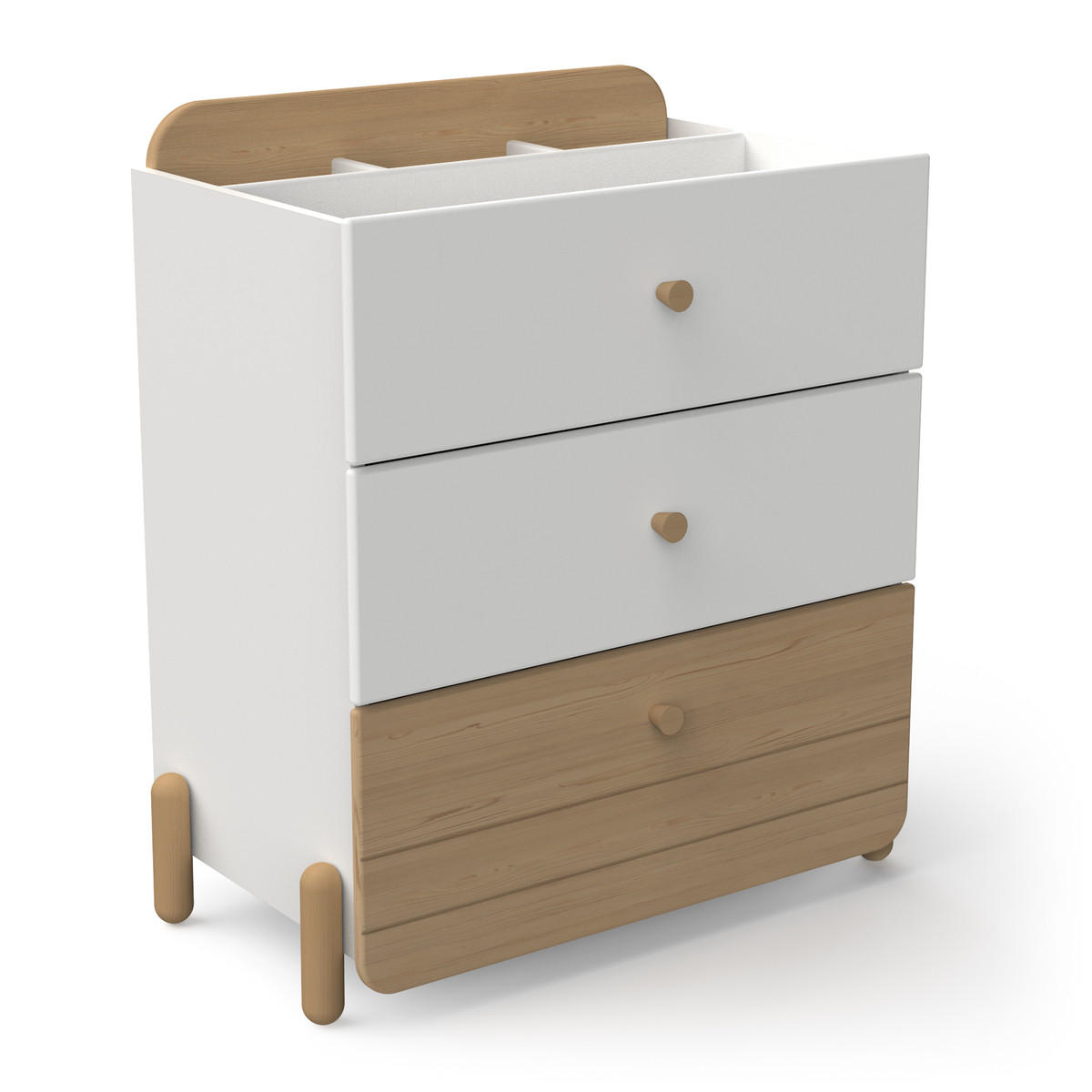 KOMMODE 3 Schubladen weiß und Eiche-Dekor H81,6 cm – EDAJ - Weiß, Holzwerkstoff (40.9/81.2/72.8cm) - Calicosy