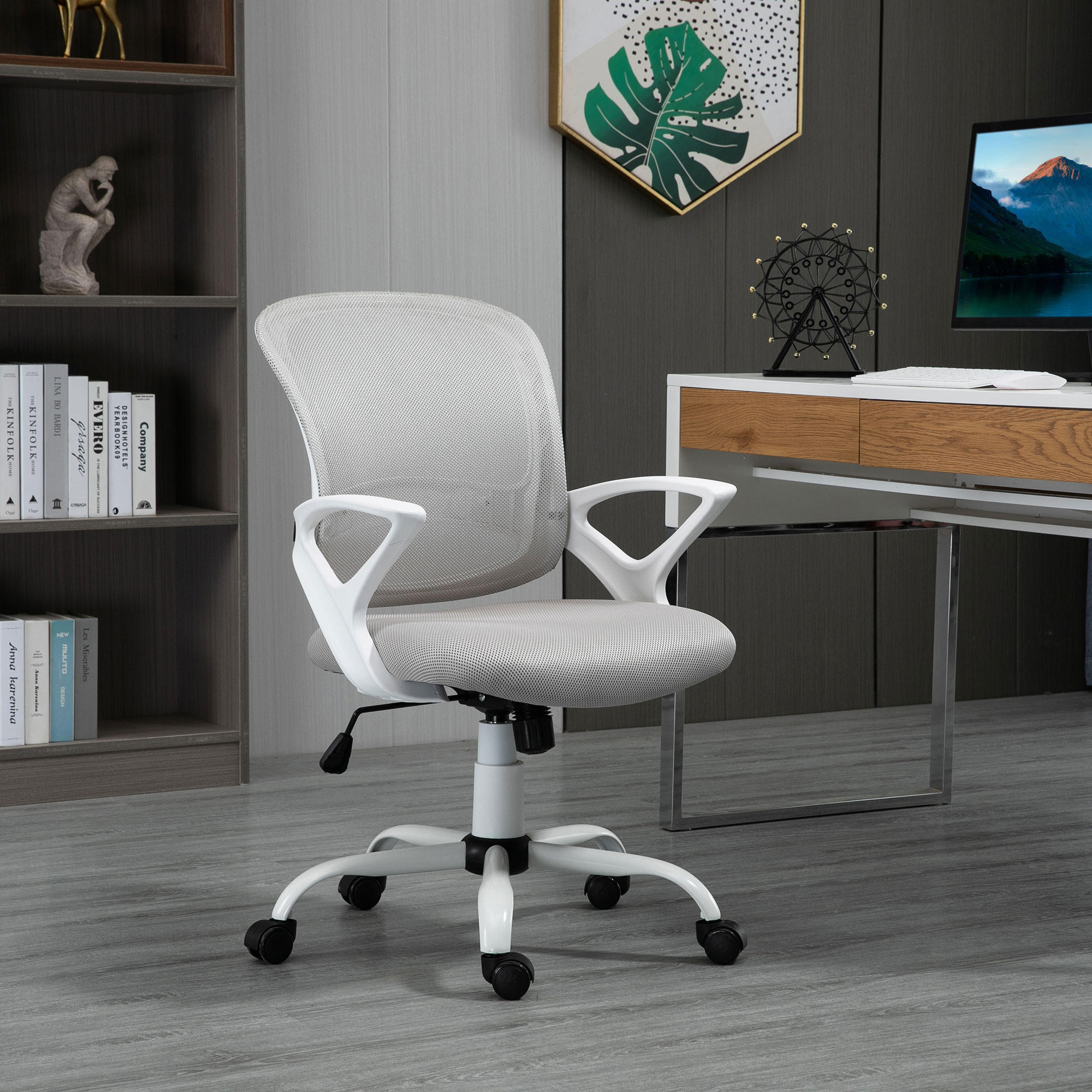 BÜROSTUHL Ergonomischer Mesh Schreibtischstuhl mit Leinenoptik, Grau - Grau, Kunststoff (61/99/61cm) - Vinsetto
