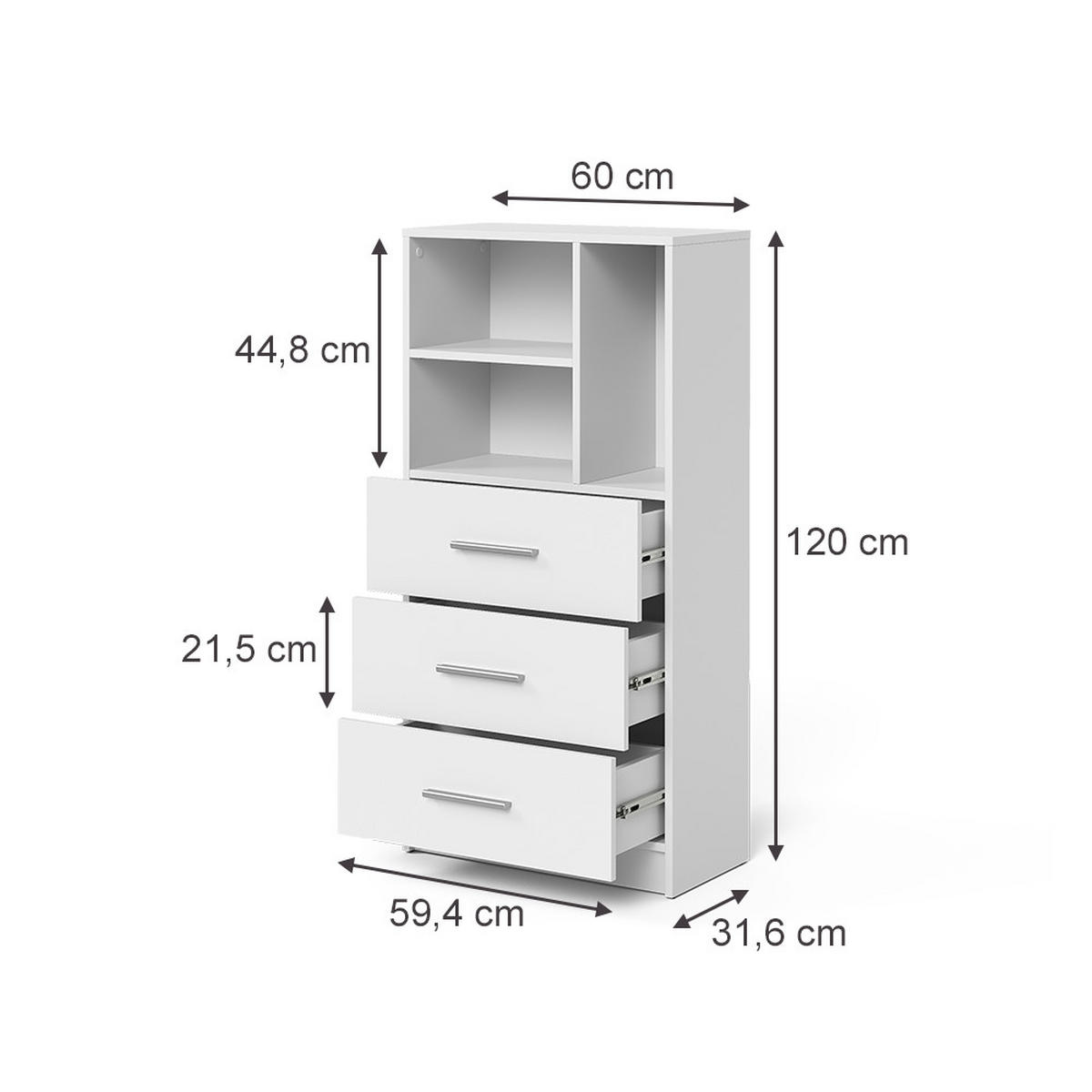 UNIVERSALSCHRANK Tomy, Weiß, 60 x 120 cm mit 3 Schubladen - Weiß, Holzwerkstoff (60/120/31.6cm) - Vicco