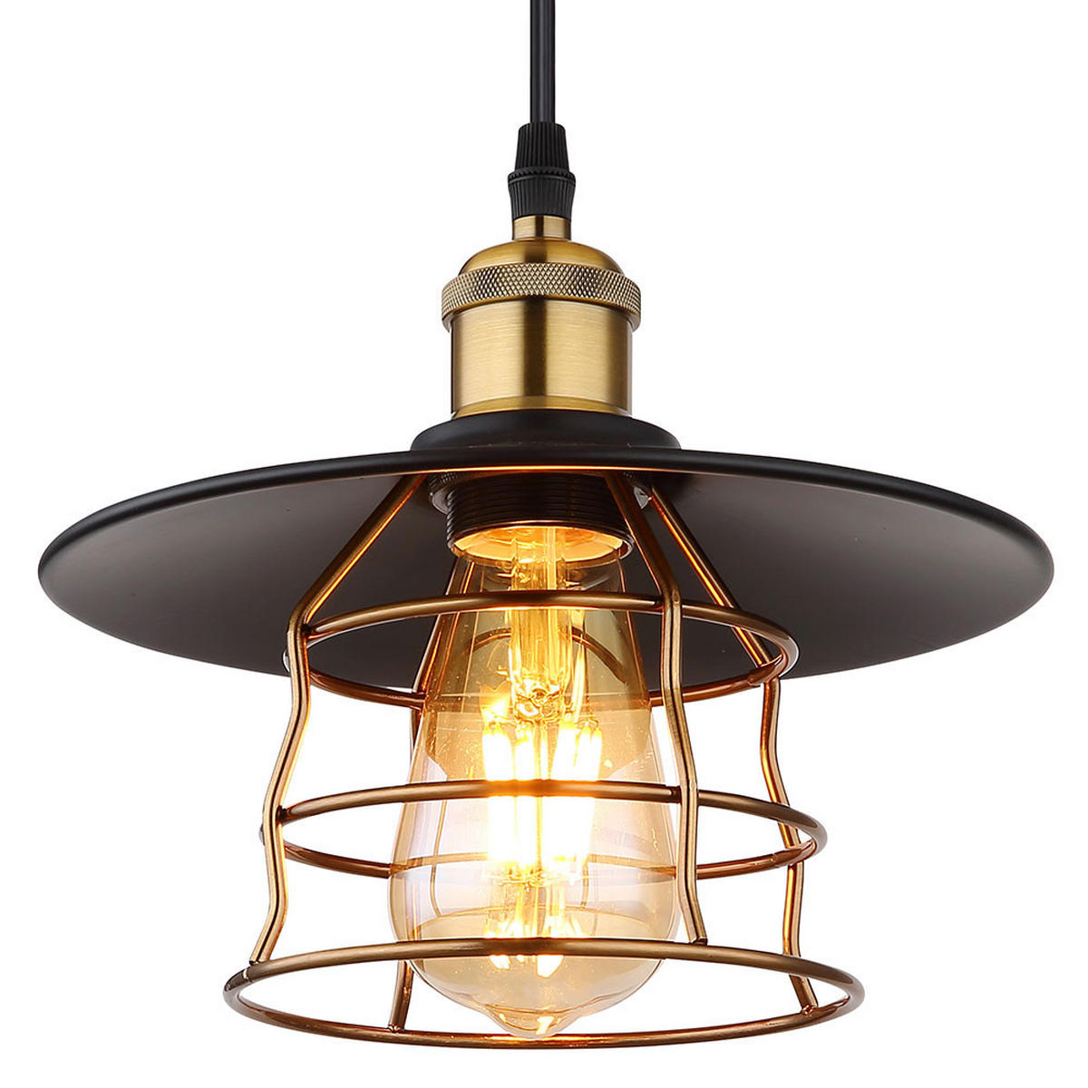 HÄNGELEUCHTE Metall Schwarz Gitter-Schirm - Schwarz, Metall (22/22/150cm) - Globo Lighting