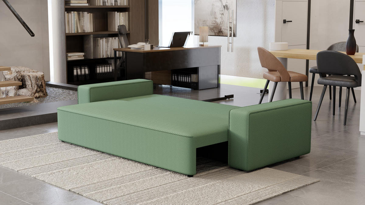 SOFA Vens mit Bettkasten und Schlaffunktion, Cordstoff - Mintgrün, Holzwerkstoff (242/85/95cm)