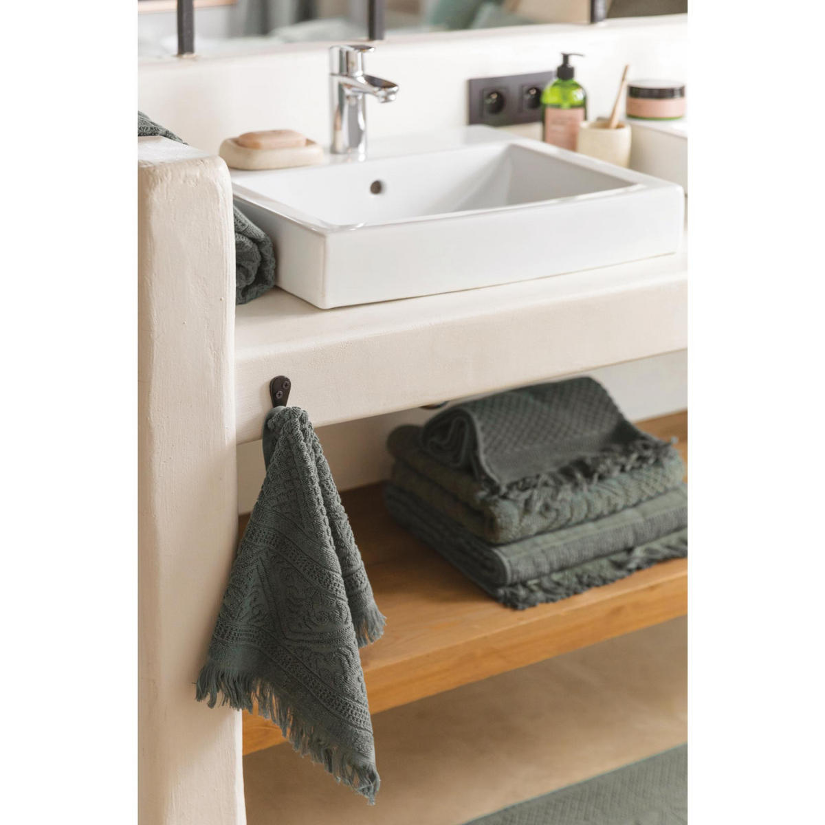 DUSCHTUCH Zoé thymian 70 x 140 cm - Olivgrün, Textil (70/140cm) - Vivaraise