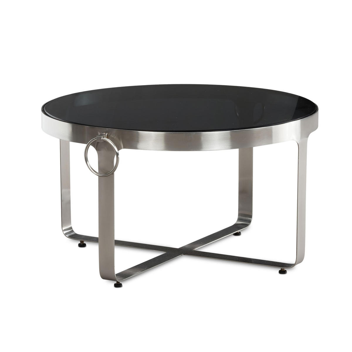 COUCHTISCH Glas Metall Rund 60x60x34 cm mit Griffen Silber Modern - Silberfarben, Glas/Metall (60/60/34cm) - KADIMA DESIGN