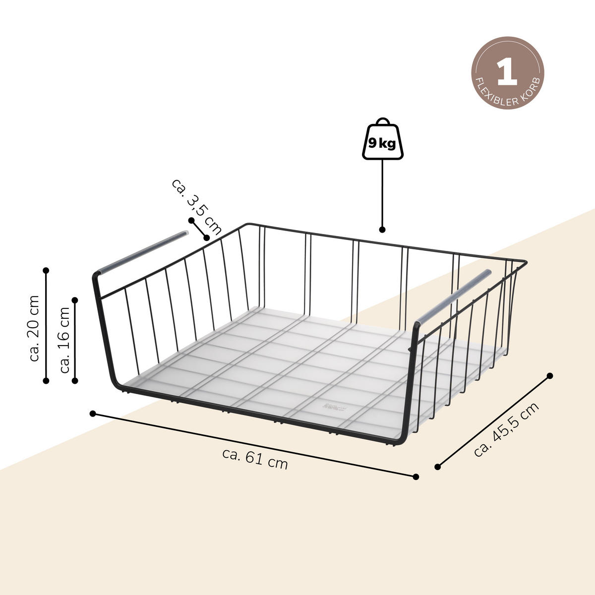 MAXI-SCHRANKKORB, schwarz - Schwarz, Metall (61/20/45.5cm) - eluno