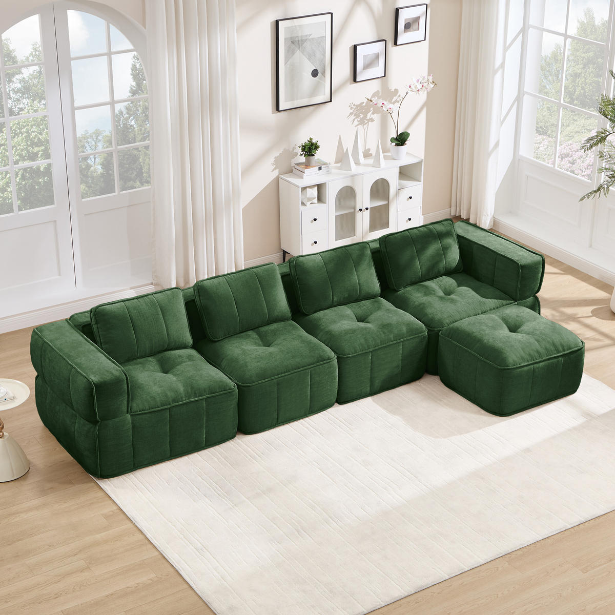 ECKSOFA 344/162/67 cm Grün mit 1 Fußhocker - Grün, Textil (344/162cm) - Oxeza