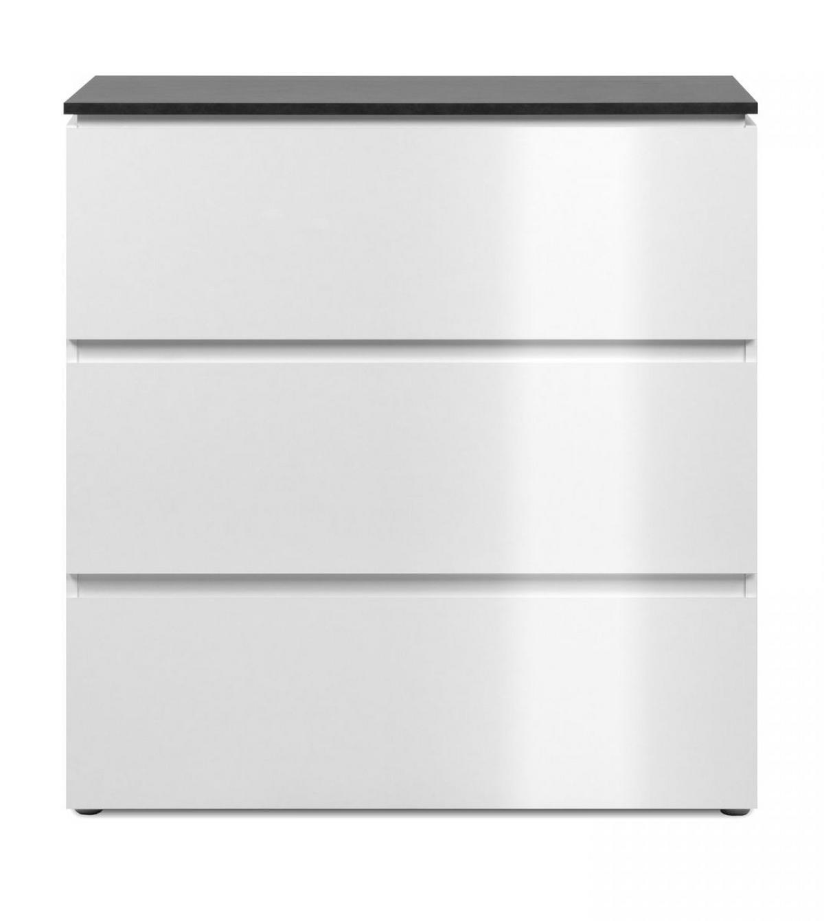 SCHUBLADENKOMMODE weiß Glanz, grau 89 cm, Kommode mit 3 Schubkästen - Schwarz/Weiß, Holzwerkstoff/Kunststoff (88.5/92/40cm) - Furn.Design