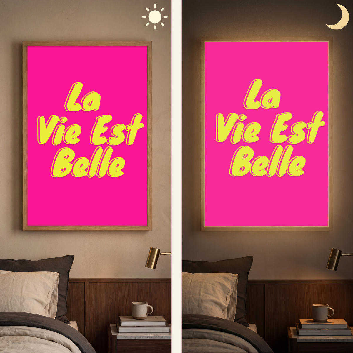 NÁSTĚNNÁ LAMPA S AKUMULÁTOREM Citace - Retro - Pink 70x100 cm - růžová, kompozitní dřevo (70/100/8cm) - OnlyWow