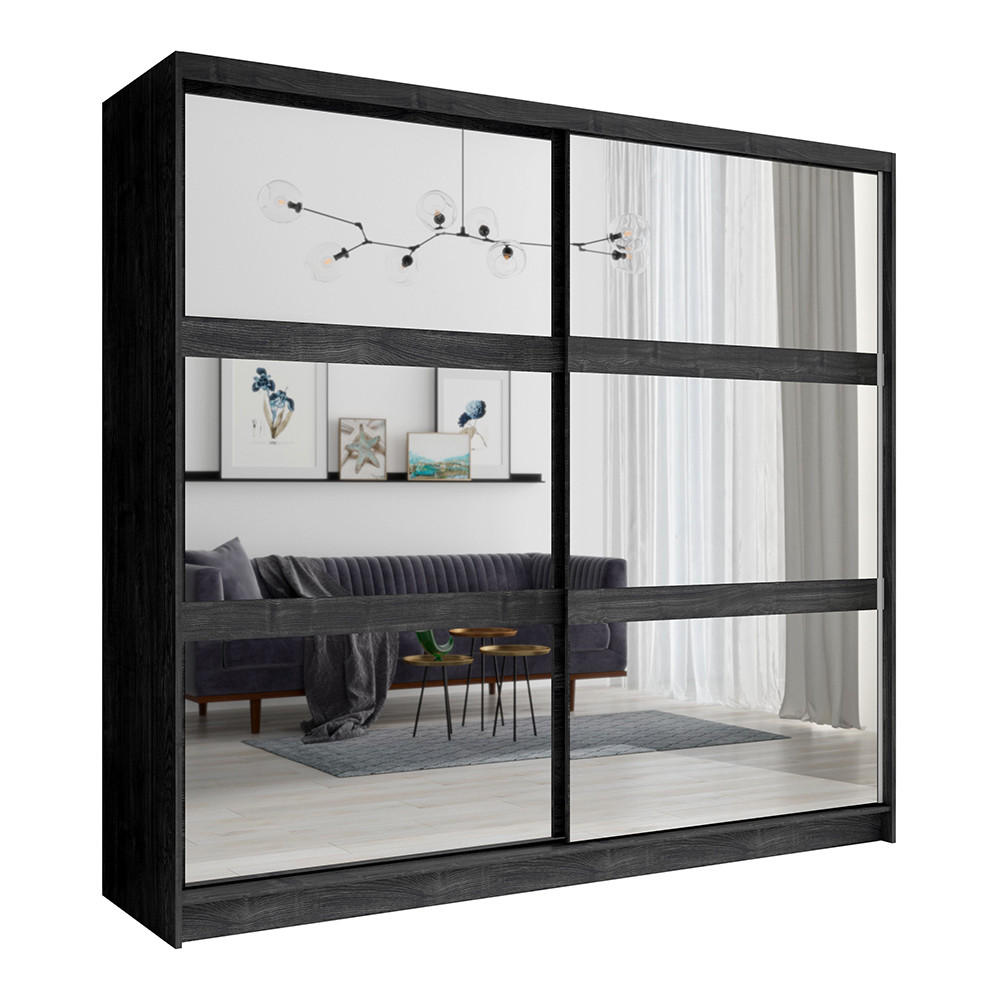 SCHWEBETÜRENSCHRANK Tortona-166 - Schwarz, Holzwerkstoff (230/215/62cm) - Lomado