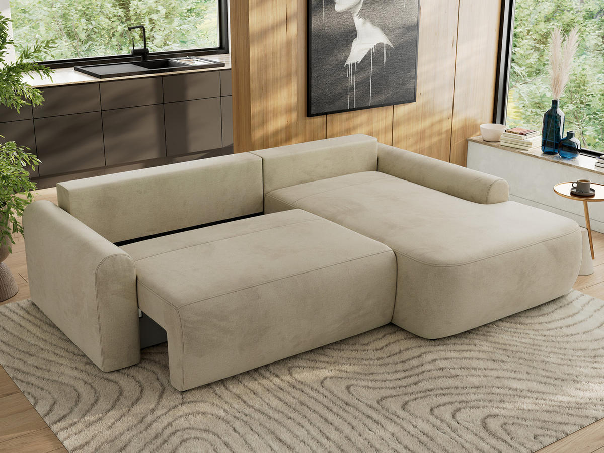ECKSCHLAFSOFA CUBO L Beige Velvet - rechts - Beige/Schwarz, Kunststoff/Textil (187/273cm) - MKS