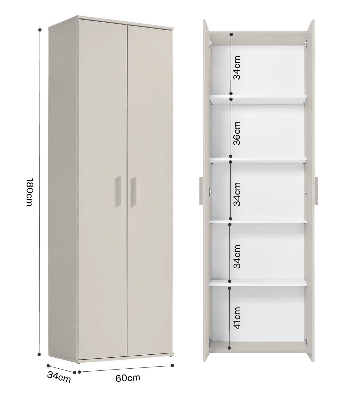 MEHRZWECKSCHRANK Der Lange - Beige, Holzwerkstoff (60/180/34cm) - Mokebo