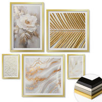 WANDBILDER 5er Set - 50x50 cm & 20x30 cm & 40x60 cm Goldrahmen - Abstrakte Katzenmalereien - Goldfarben, Kunststoff (40/60cm) - ArtPrintCave