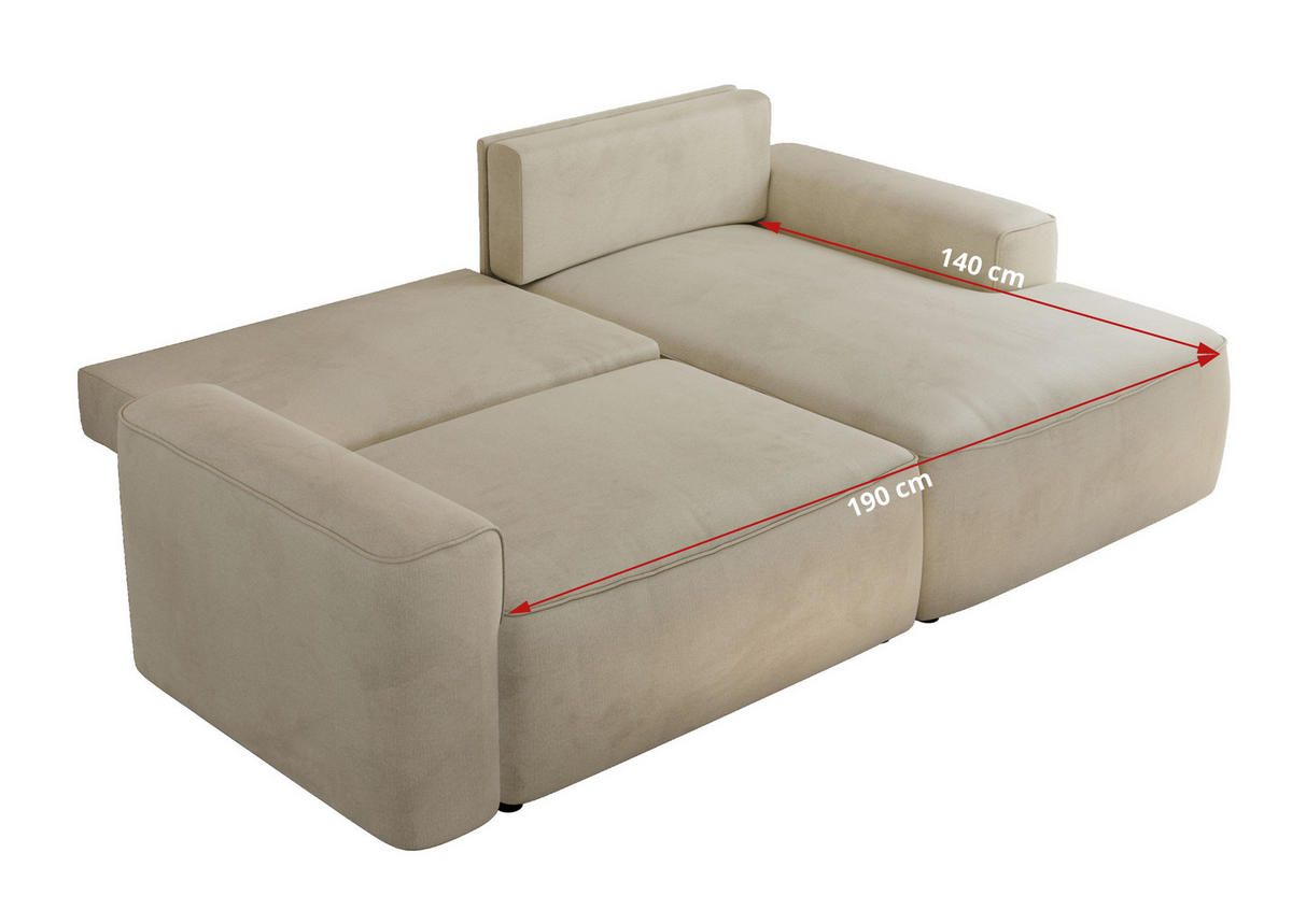 ECKSOFA BELLUNO L Beige Velvet - Links - Beige/Schwarz, Textil (144/233cm) - MKS