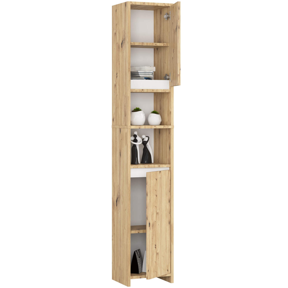 BADEZIMMERSÄULE Uni Eiche Artisan, Weiß 180x32x28 cm - Eiche Artisan/Weiß, Holzwerkstoff/Kunststoff (32/180/28cm) - Akord