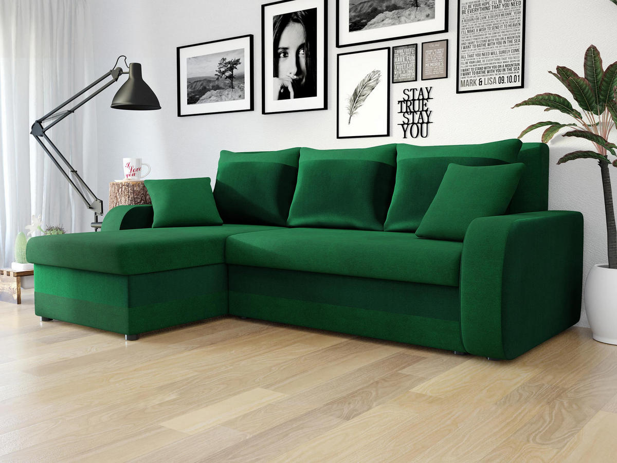 ECKSOFA Kris Lux - Smaragdgrün/Schwarz, Holz/Kunststoff (238/147cm) - MIRJAN24