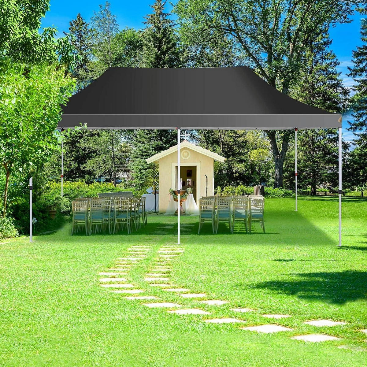 FALTPAVILLON 3 x 6 m Schwarz Wasserdicht UV50+ - Schwarz, Textil (300/300/600cm)