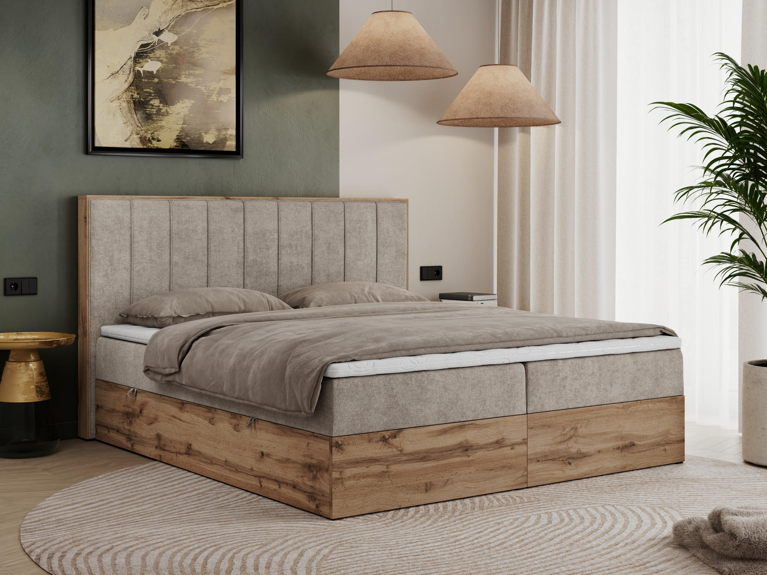 BOXBETT BELLISSIMO 200/200 Beige Struktur - H4 - Beige, Holz/Textil (200/200cm) - MKS