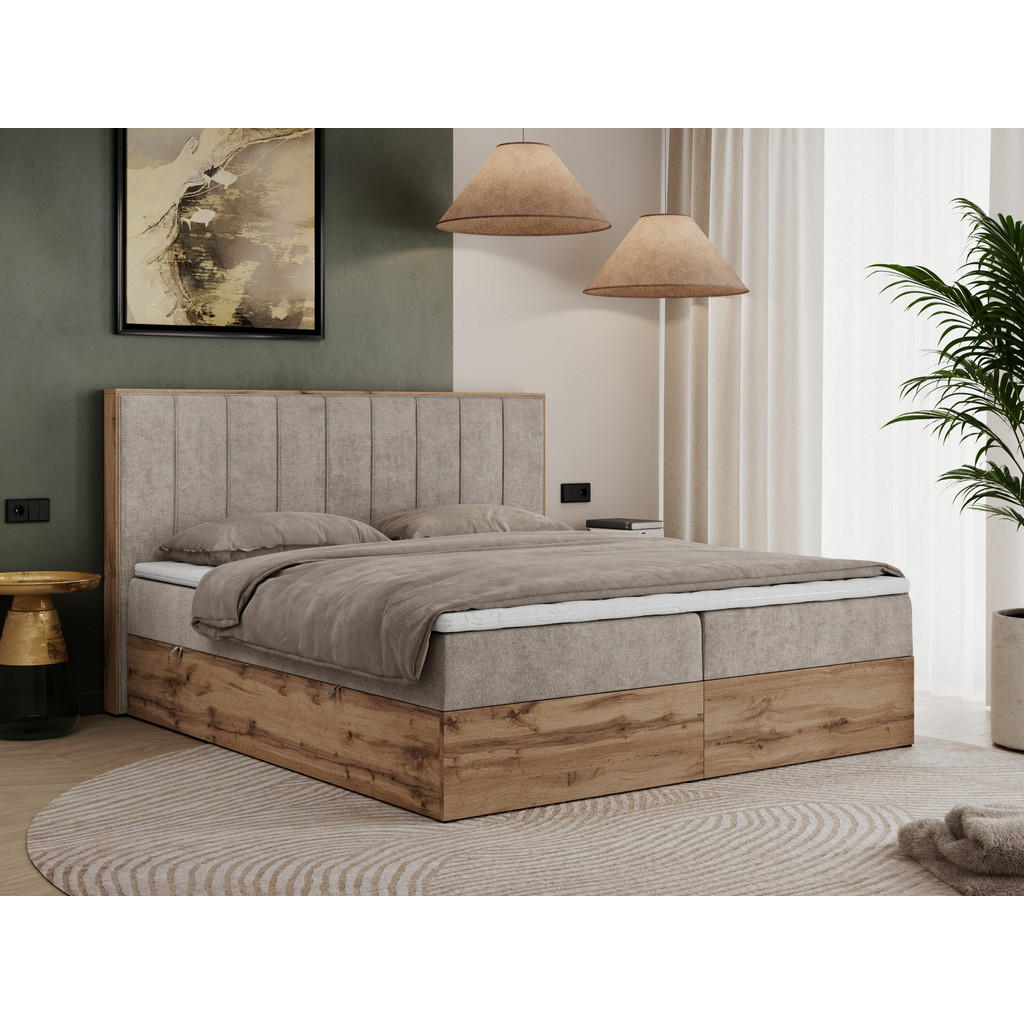 Thumbnail - MKS Boxbett, Beige, Textil, 2-Sitzer, H3, Rechteckig, 160x200 cm, Schlafzimmer, Betten, Boxspringbetten