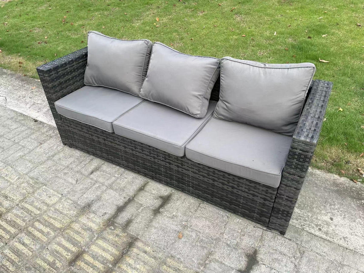 GARTENMÖBEL HÖHENVERSTELLBARER ESSTISCH SET Polyrattan Outdoor 10-Sitzer - Dunkelgrau/Grau, Glas/Kunststoff - Fimous