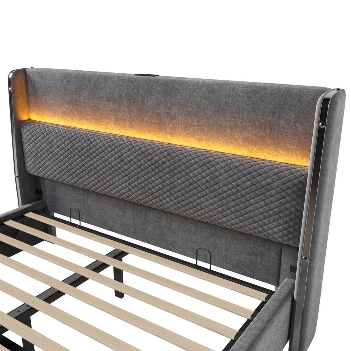POLSTERBETT aus Leinen 140x200 cm in Grau mit LED & USB/Type-C & Stauraum - Grau, Textil (140/200cm) - Modfu