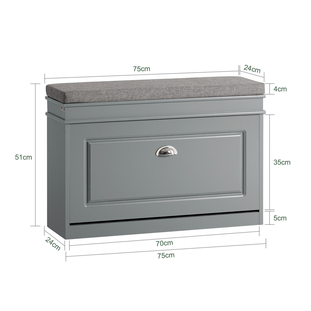 SCHUHBANK Grau - Grau, Holzwerkstoff (75/51/24cm) - SoBuy