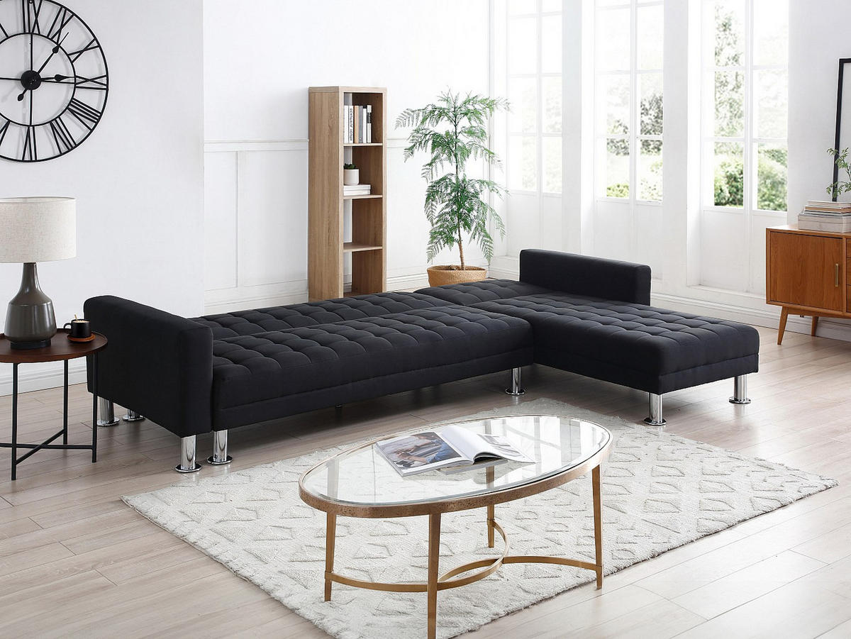 ECKSOFA mit Schlaffunktion - Ecke wechselbar - Stoff - Schwarz - WILLIS II - Schwarz, Textil (290/173cm) - Vente-Unique