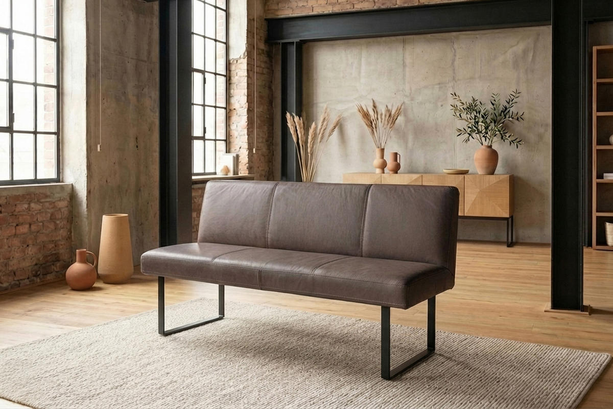 ESSZIMMERBANK ELEEN Dunkelbraun Leder - Dunkelbraun, Leder (123/85/69cm) - KAWOLA