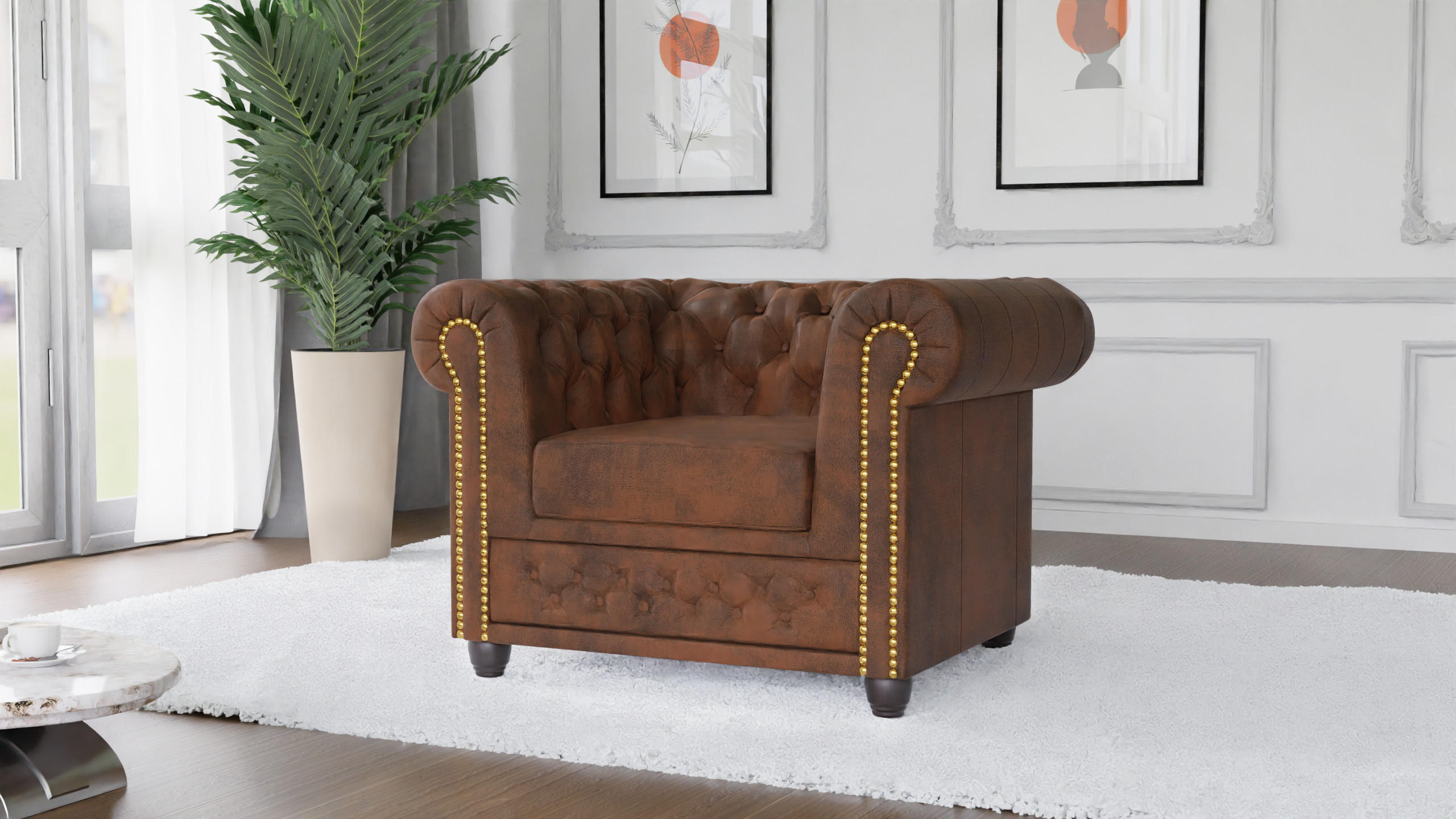 CHESTERFIELD-SESSEL Flux Braun Microfaser Vintageoptik - Braun, Holz/Textil (94/72/86cm) - S-Style Möbel