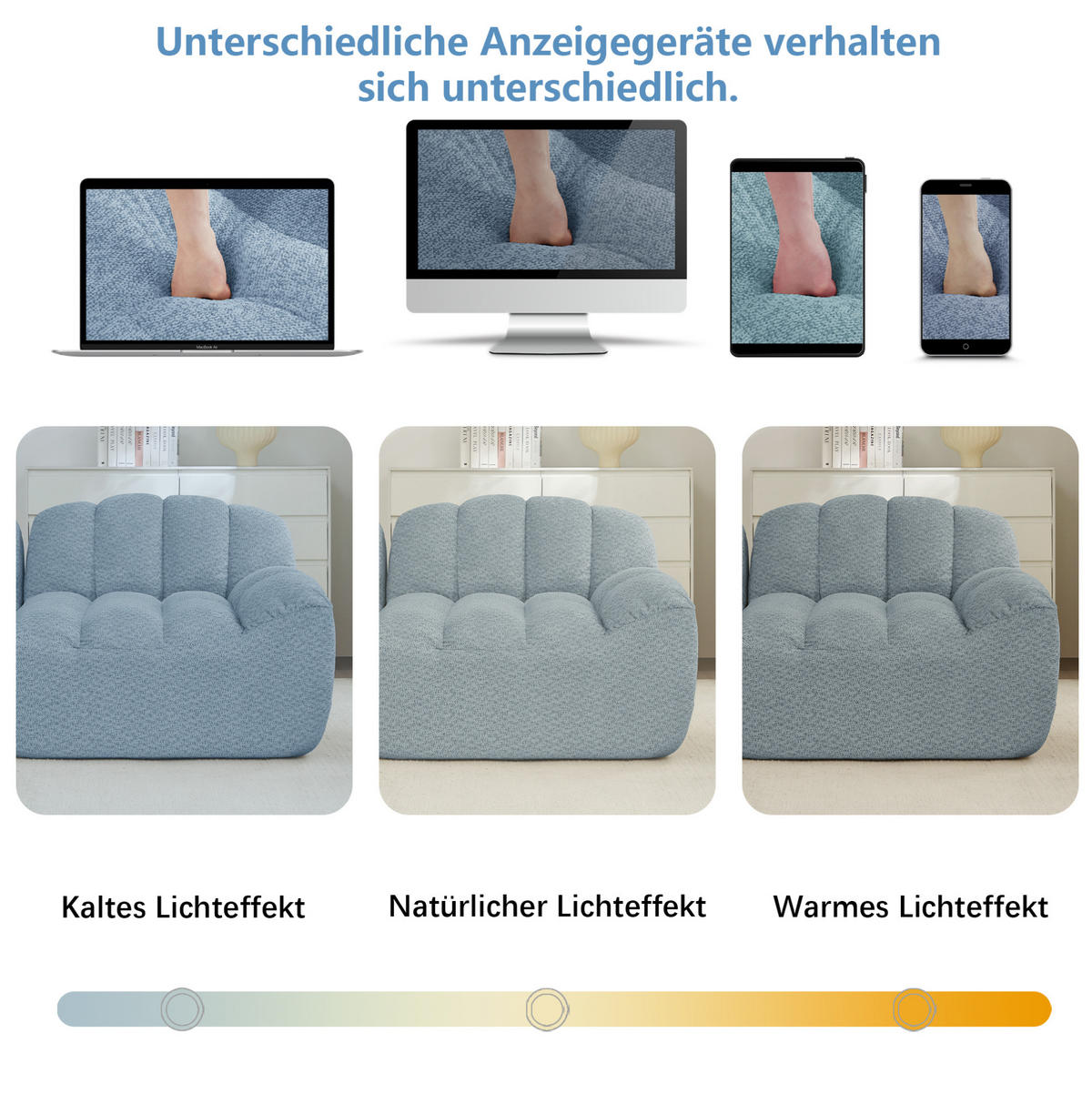 MODULARES Ecksofa mit 3 Sitzplätzen aus granuliertem Fleece in Blau 288x165x79 cm mit 2 Ottomanen - Blau, Textil (165/288cm) - IVMEU