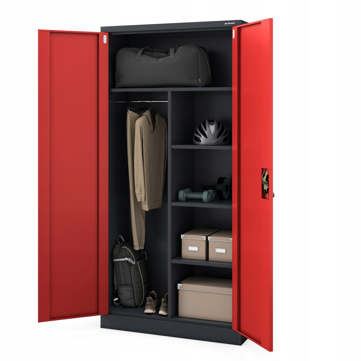 MEHRZWECKSCHRANK DAWID - Anthrazit/Rot, Metall (90/185/45cm) - Jan Nowak