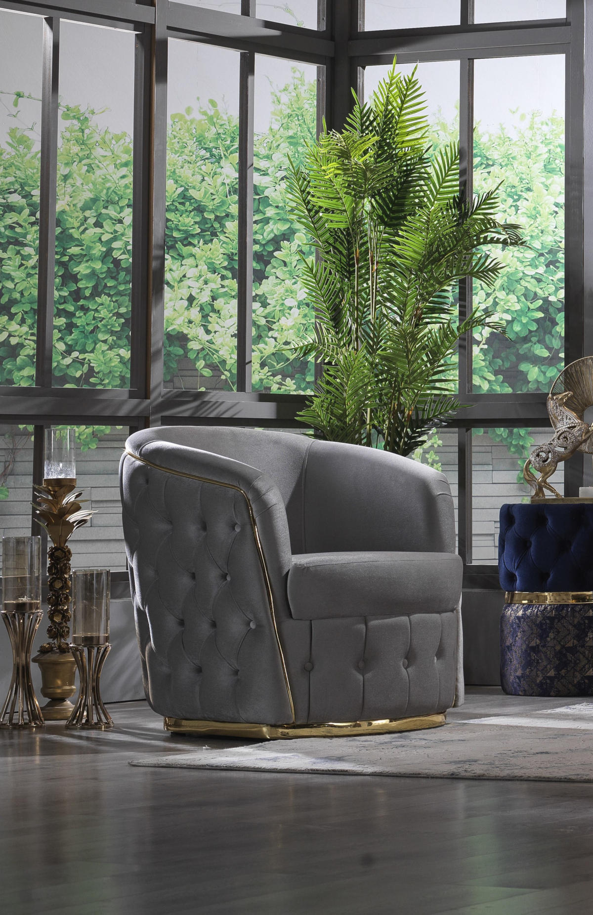 SITZGARNITUR Fairy Grau Stellvariante:3+3+1 - Grau, Holz (240/70/100cm) - Villa Möbel