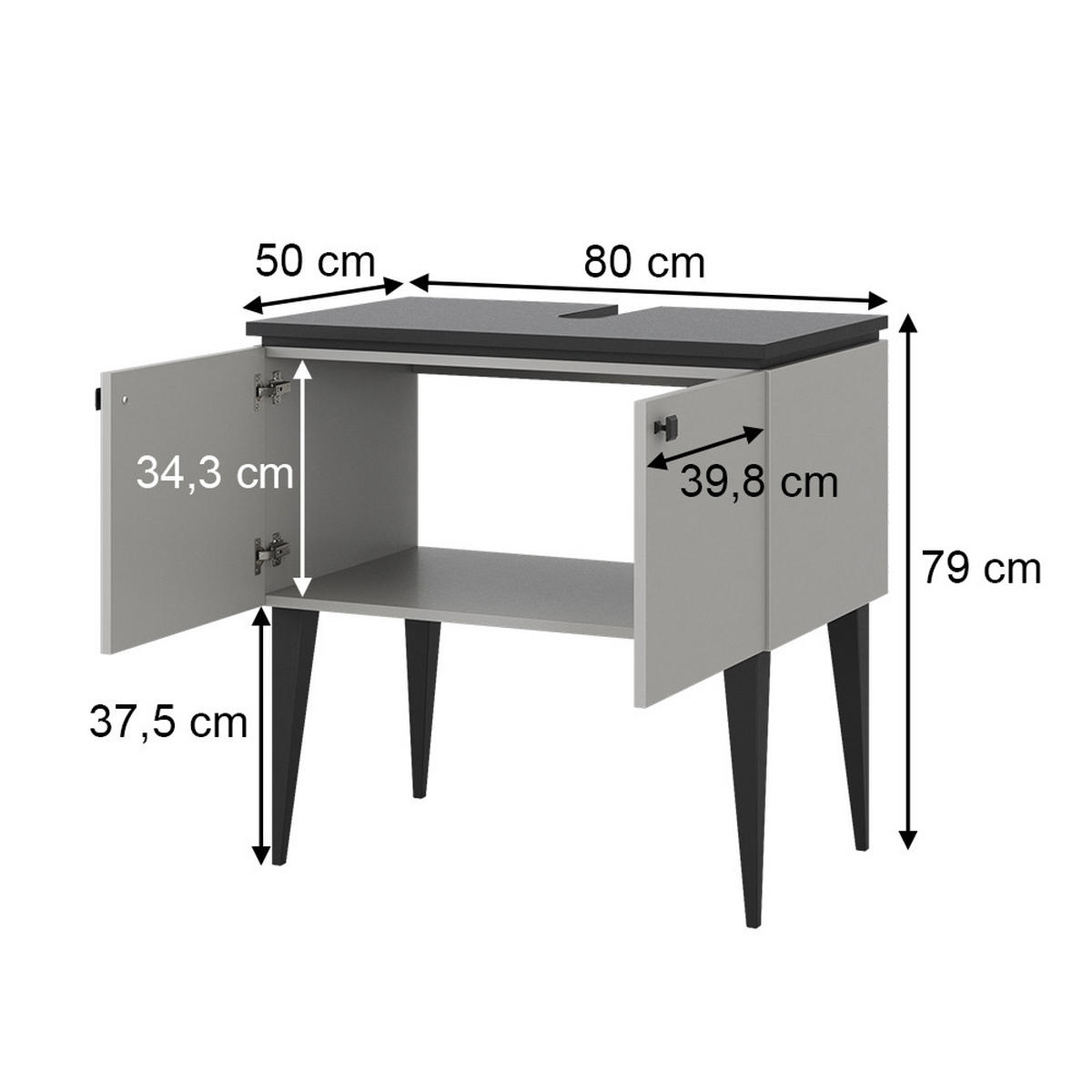 WASCHBECKENUNTERSCHRANK Gerta Grau 80 x 79 cm mit Türen - Grau, Holzwerkstoff (80/79/50cm) - Vicco