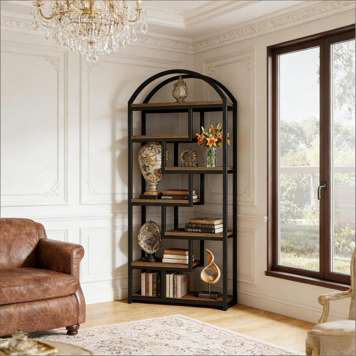 BÜCHERREGAL Schwarz/Rustikalbraun 7 Ebenen 80/30/180 cm - Schwarz, Holzwerkstoff (80/180/30cm) - PANGIVO