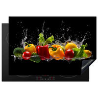 HERDABDECKPLATTE Paprika - Wasser - Gemüse - Schwarz 78x52 cm - Multicolor, Kunststoff (78/0.2/52cm) - MuchoWow