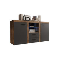 KOMMODE London LRK mit 2 Türen, Sideboard in Farbe: Dunkelgrau|Braun, Größe: 156 x 82 x 40 cm - Dunkelgrau/Braun, Holzwerkstoff (156/82/40cm) - O-Sofa