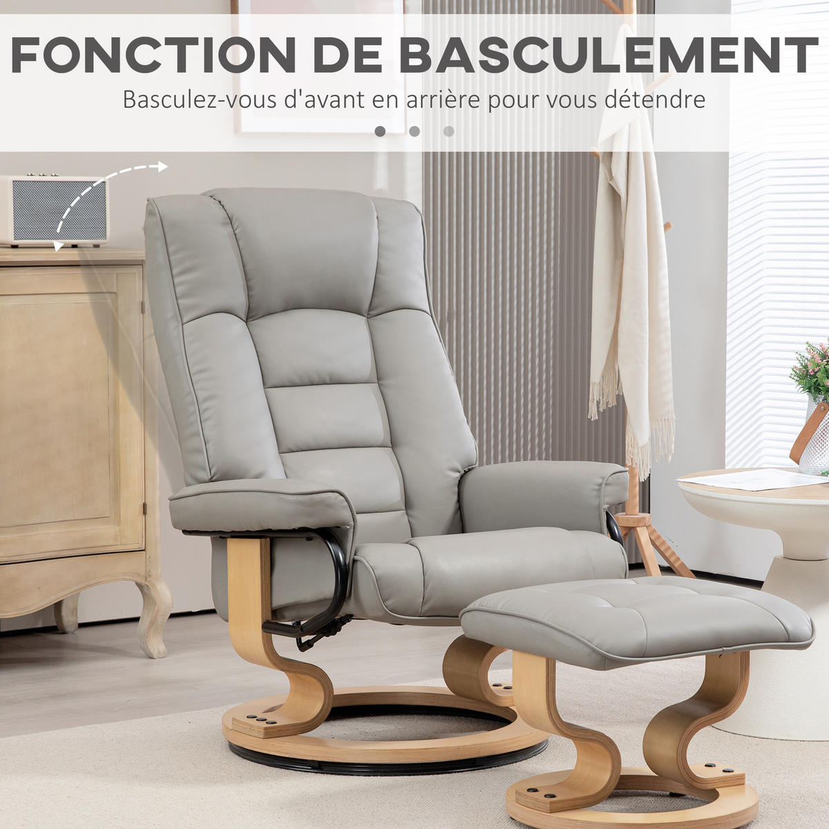 RELAXSESSEL DE-17373 130° neigbar, 360° drehbar mit Fußstütze Grau - Grau, Holz (85/104/76cm) - ComfortXL