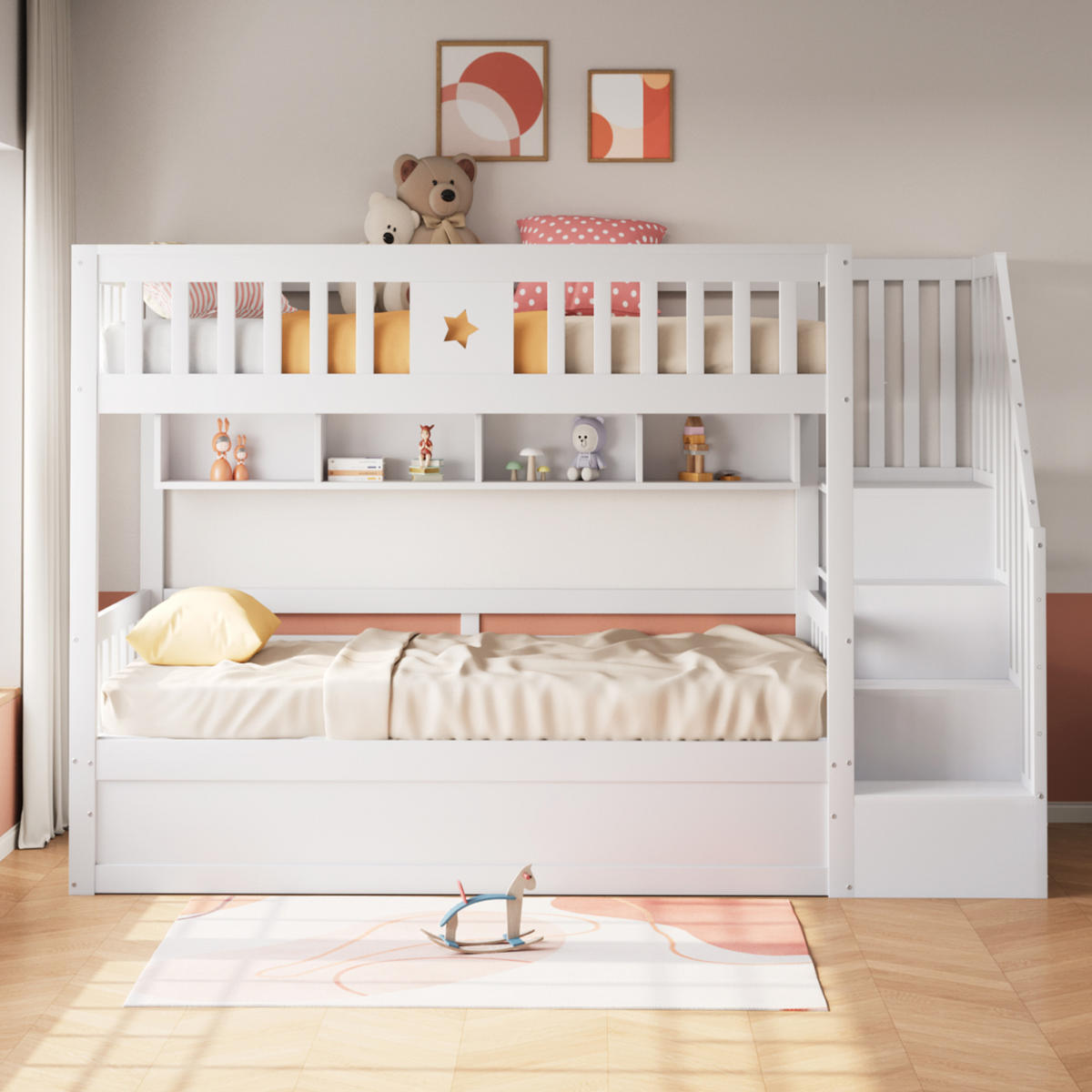 ETAGENBETTEN 90 x 200 cm, Holz,hydraulische Basis, Weiß - Weiß, Holz (90/200cm) - KOMHTOM