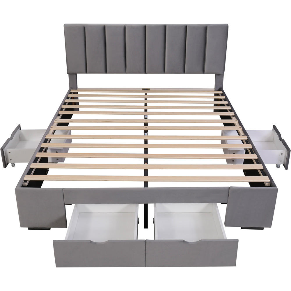 POLSTERBETT 160/200 cm in Samt - Grau, Holz/Textil (160/200cm) - KOMHTOM